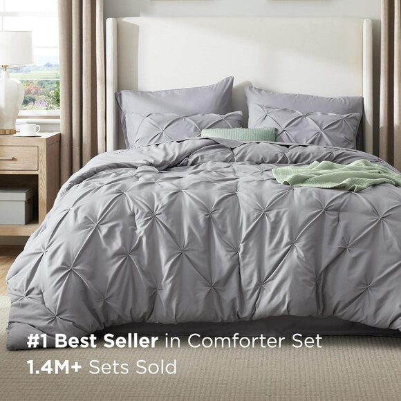 Queen Comforter Set Grey - Bed in a Bag Queen Size 7 Pieces- All Season - Picture 2 of 8